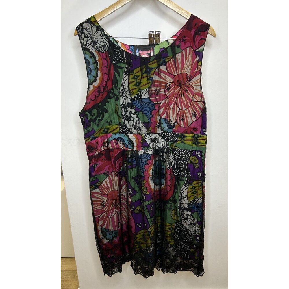 Desigual Dress Artsy Pattern Shift w/ Netted Overcover  46 Large‎ US Nylon Gem